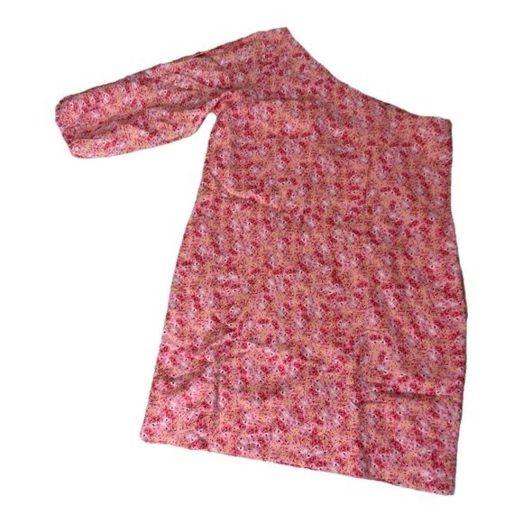 Something Navy Mini Floral One-Shoulder Linen & Cotton Dress Size M - Picture 4 of 11